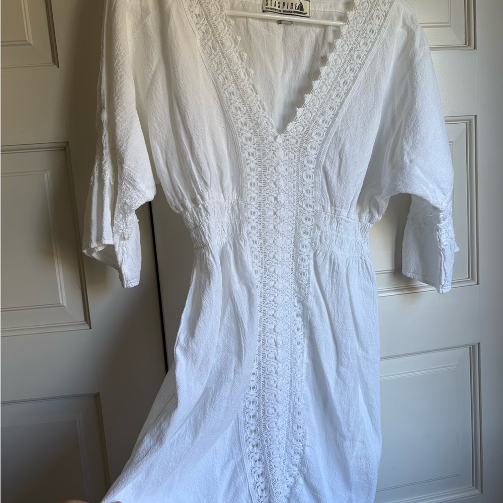 White Lace-Trim V-Neck Women’s Dress
